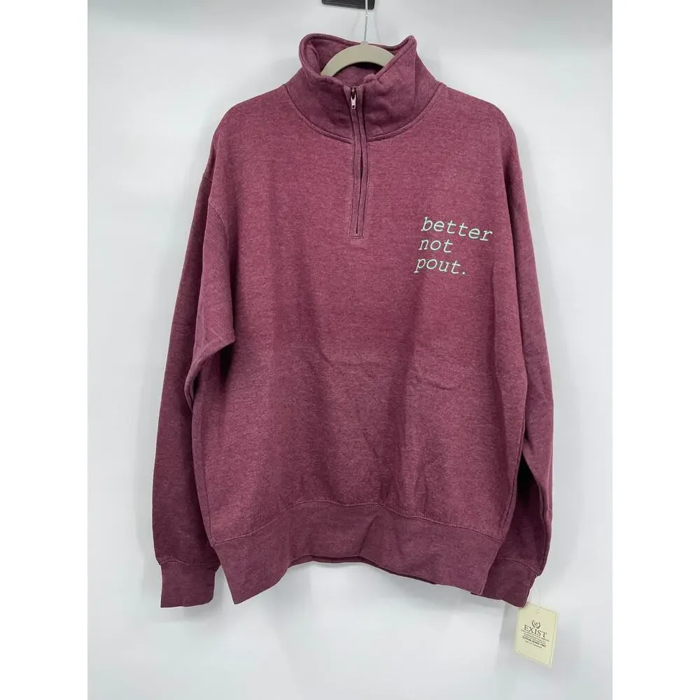 Exist Mens Heather Burgundy Purple Long Sleeve 1/4 Zip Pullover Sweatshirt NEW L